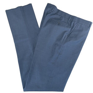 Jos A Bank Traveler Pants Men 38W/40L Reg Blue Slim Flat Front 100% Wool No Hem